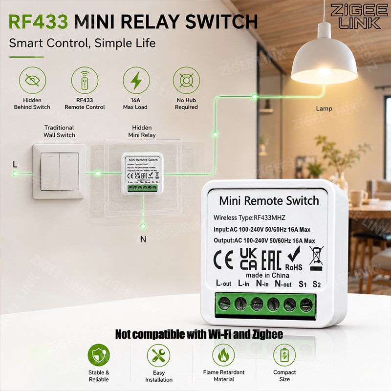 Diy Home Automation System - RF433MHz 16A Mini Akıllı Röle Alıcı